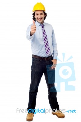 Young Engineer With Thumbs Up Stock Photo