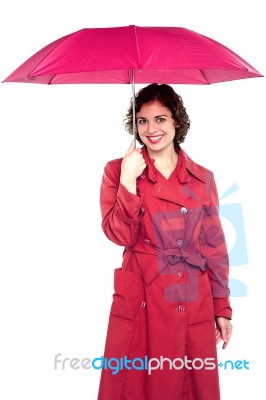 Young Fashionable Woman Holding An Umbrella Stock Photo