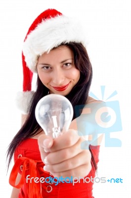 Young Female Holding Electric Bulb Stock Photo