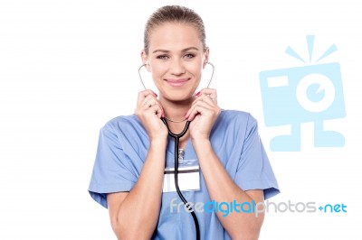 Young Female Using Stethoscope Stock Photo