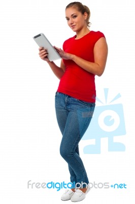 Young Female Using Tablet Pc Stock Photo