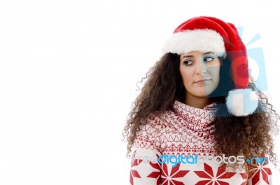 Young Female Wearing Christmas Hat Stock Photo