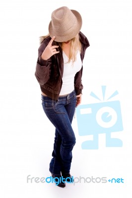 Young Female Wearing Hat Stock Photo