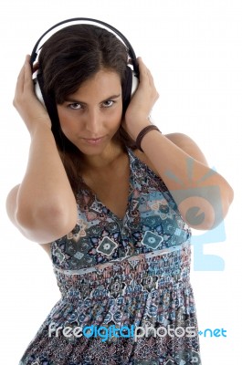 Young Female With Headphone Stock Photo