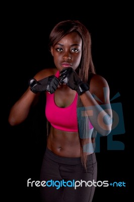 Young Fit Woman Boxing Stock Photo