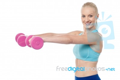 Young Fitness Woman With Dumbbells Stock Photo