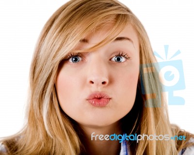 Young Girl Give Kiss To The Camera Stock Photo