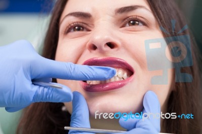 Young Girl Having Dental Check Up Stock Photo