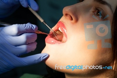 Young Girl Having Dental Check Up Stock Photo