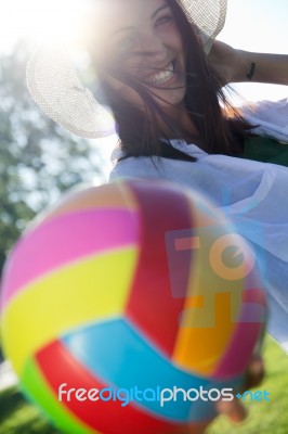 Young Girl Having Fun In A Park Stock Photo