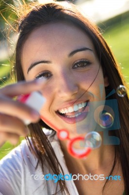 Young Girl Having Fun In A Park Stock Photo