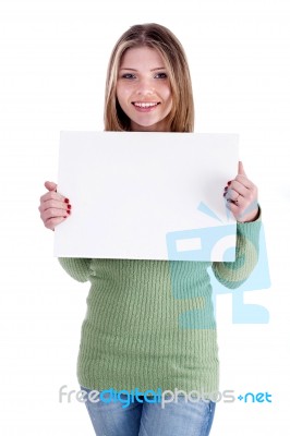 Young Girl Holding Blank Board Stock Photo