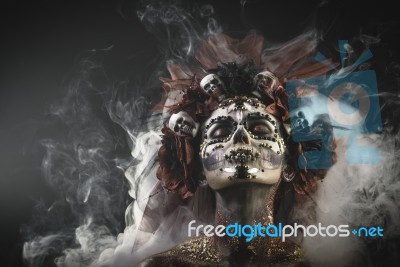 Young Girl In The Image Of Santa Muerte Stock Photo