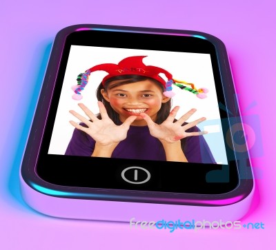 Young Girl On Mobile Screen Stock Image