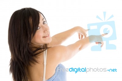 Young Girl Pointing Side Stock Photo