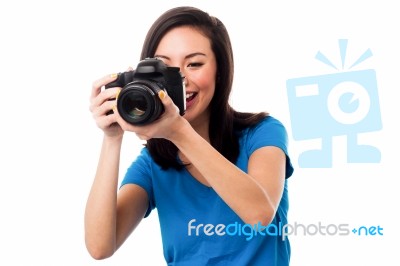 Young Girl Taking Photos Stock Photo