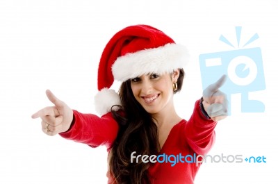 Young Girl Wearing Christmas Hat Stock Photo