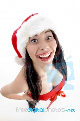 Young Girl Wearing Christmas Hat Stock Photo