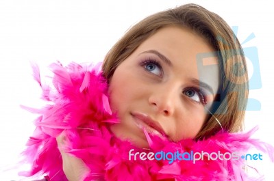 Young Girl Wearing Feather boa Stock Photo