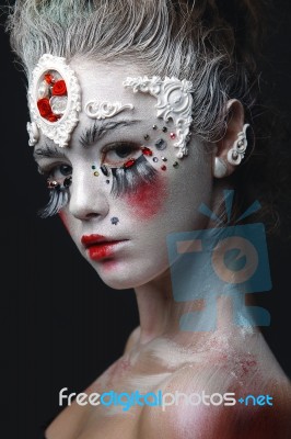 Young Girl With A White Hair And Creative Makeup Stock Photo