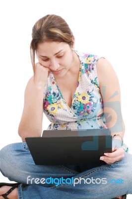 Young Girl With Laptop Stock Photo