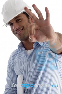 Young Handsome Architect Gesturing Perfection Stock Photo