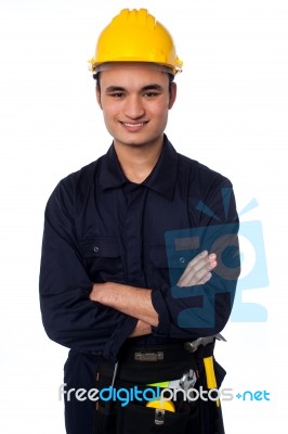 Young Handyman With A Tool Belt Stock Photo