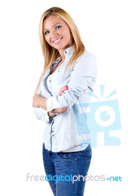 Young Happy Woman Looking At Camera Stock Photo