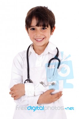 Young Kid Dressed As Doctor Stock Photo