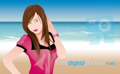 Young Lady At Beach Stock Image