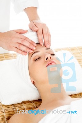 Young Lady Getting Head Massage Stock Photo