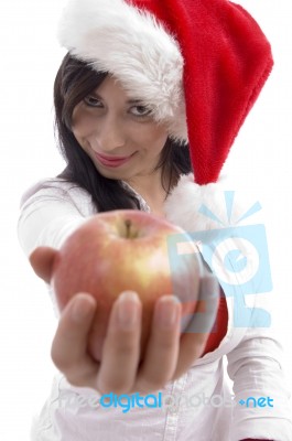 Young Lady Holding Apple Stock Photo