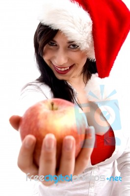 Young Lady Holding Apple Stock Photo