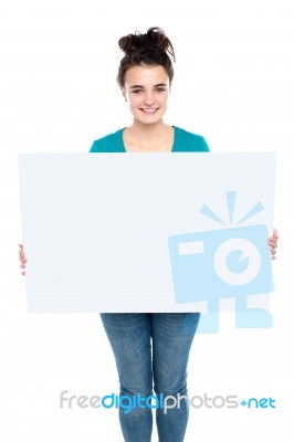 Young Lady Holding Blank Board Stock Photo