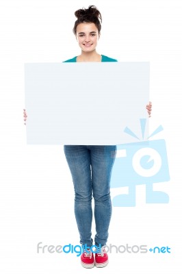 Young Lady Holding Blank Board Stock Photo