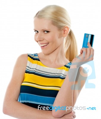 Young Lady Showing Credit Card Stock Photo