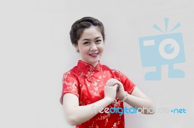 Young Lady Showing Pleading Gesture Stock Photo