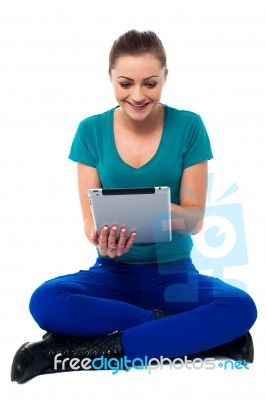 Young Lady Using Tablet Pc Stock Photo