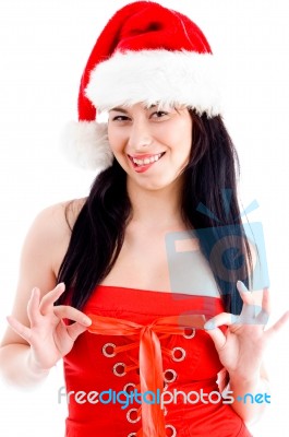 Young Lady Wearing Christmas Hat Stock Photo