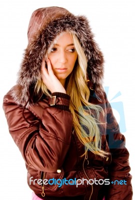 Young lady wearing hood Stock Photo