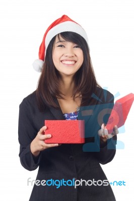 Young Lady Wearing Santa Hat Stock Photo