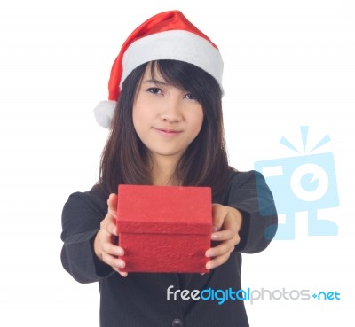 Young Lady Wearing Santa Hat Stock Photo