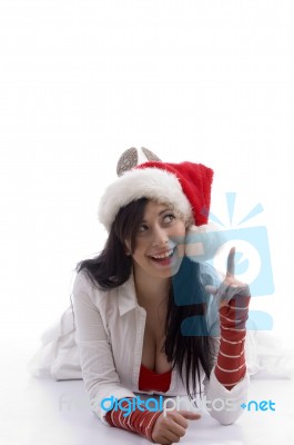 Young Lady Wearing Santa Hat Stock Photo