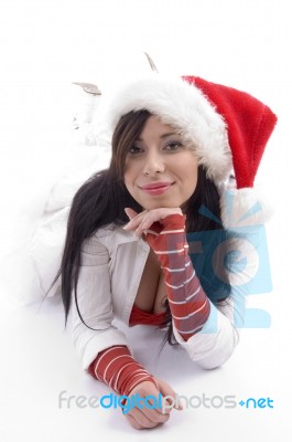 Young Lady Wearing Santa Hat Stock Photo