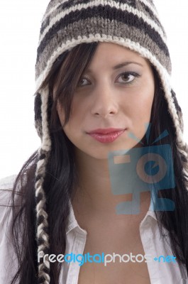 Young Lady Wearing Woolen Cap Stock Photo