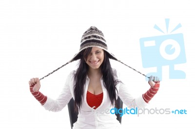 Young Lady Wearing Woolen Cap Stock Photo