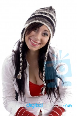 Young Lady Wearing Woolen Cap Stock Photo