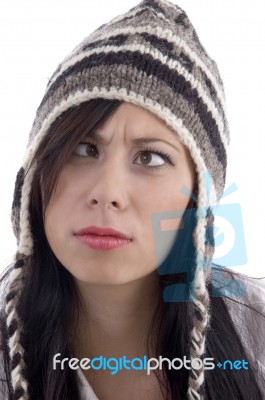 Young Lady Wearing Woolen Cap Stock Photo