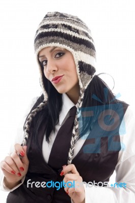 Young lady Wearing Woolen Cap Stock Photo