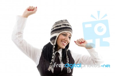 Young Lady Wearing Woolen Cap Stock Photo